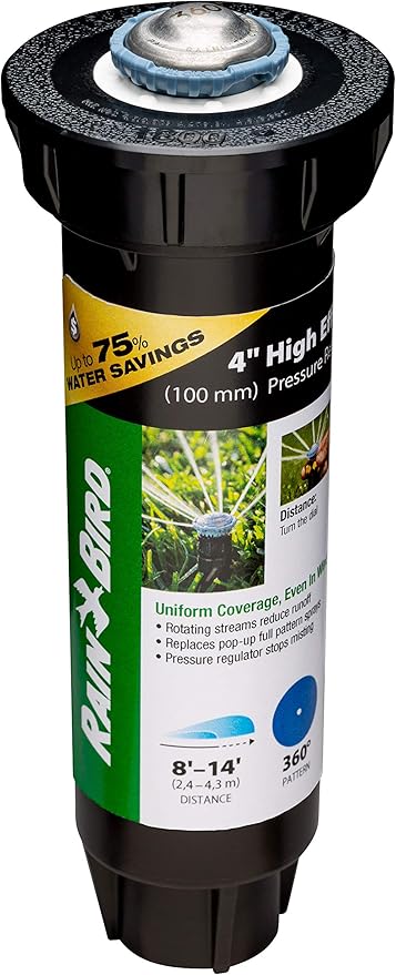 Rain Bird 8SAFPROPR Pressure Regulating (PRS) High-Efficiency Pro Rotary Sprinkler, 360° Full Pattern, 8' - 14' Spray Distance, 4" Pop-up Height