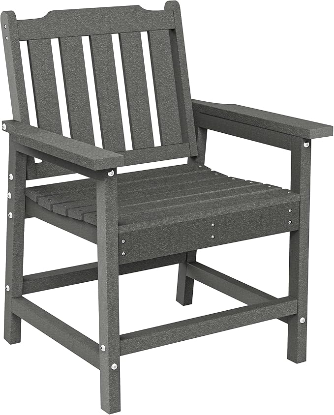 Outsunny All-Weather Patio Chair, HDPE Patio Dining Chair, Heavy Duty Wood-Like Outdoor Furniture for Garden, Backyard, Deck, Porch, Lawn, Gray