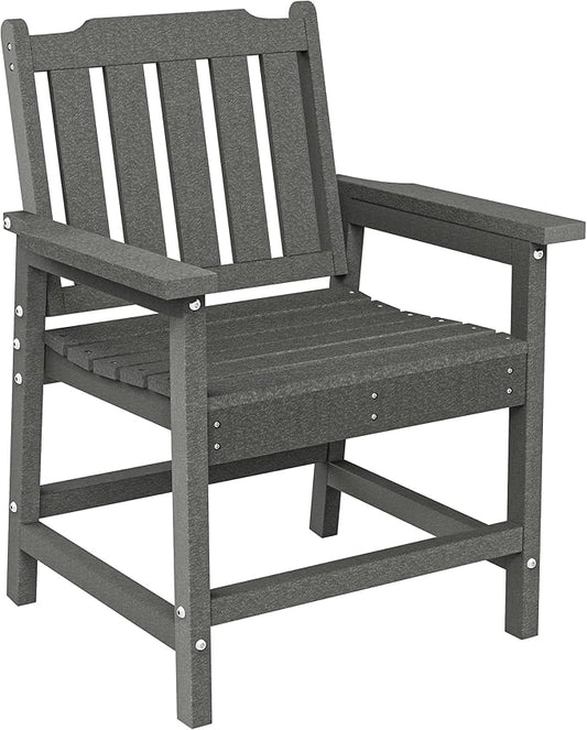 Outsunny All-Weather Patio Chair, HDPE Patio Dining Chair, Heavy Duty Wood-Like Outdoor Furniture for Garden, Backyard, Deck, Porch, Lawn, Gray