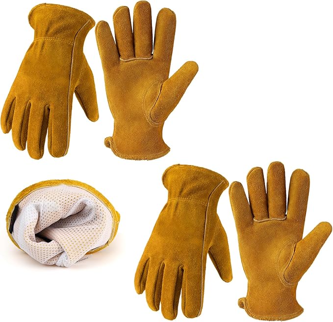 Leather Gardening Gloves for Men Women: Thorn Proof Cowhide Work Gloves for Yard Work Rose Pruning Heavy Duty