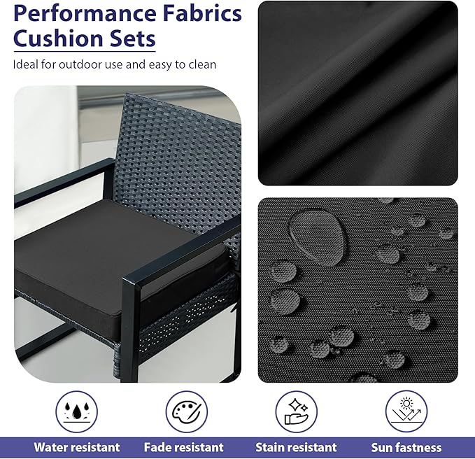 IPYNBAP Outdoor Chair Cushions Set of 4,Waterproof Outdoor Seat Cushions for Patio Furniture,Patio Chair Cushion with Handle and Ties, Square Out Door Chair Pads,17" x 16" x 2", Black