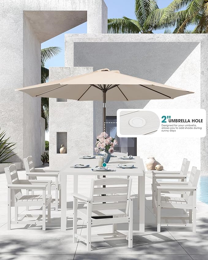 SERWALL Outdoor Dining Chairs Set of 2, All-Weather HDPE Patio Chairs, White