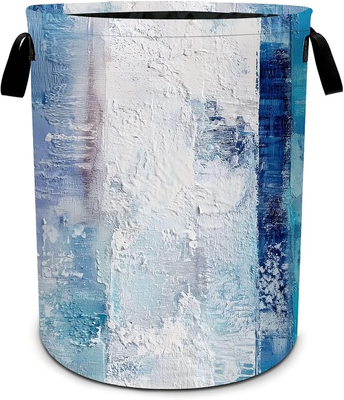 Abstract Blue Laundry Basket Collapsible Oxford Laundry Hamper Clothes Storage Bin with Handles for Bedroom Bathroom Laundry Room 19.6 x 15.7 Inches