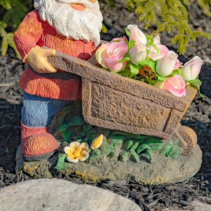 Zaer Ltd. Classic Spring Gnome Garden Statue in Assorted Styles (Gnome with Wheelbarrow)