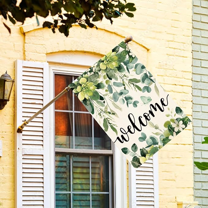 AVOIN colorlife Spring Eucalyptus Flowers House Flag 28 x 40 Inch Double Sided, Seasonal Welcome Yard Outdoor Flag
