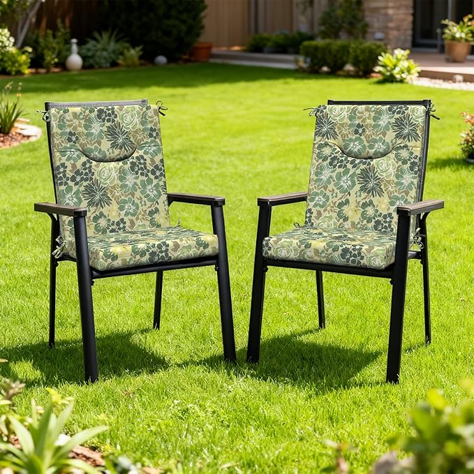 DYTXIII Outdoor High Back Chair Cushions Set of 2, 44x20 in Water Repellent Patio Seat Cushions with Elastic Sponge, All Weather Cushions for Rocking, Dining Chairs, Patio Furniture - Green Rose