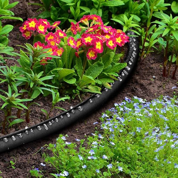 LAVEVE Heavy Duty Flat Garden Soaker Hose 75FT, Flexible Water Hose Irrigation Tubing, Leakproof Drip Hose Watering for Garden, Lawn, Flower Bed, Vegetable