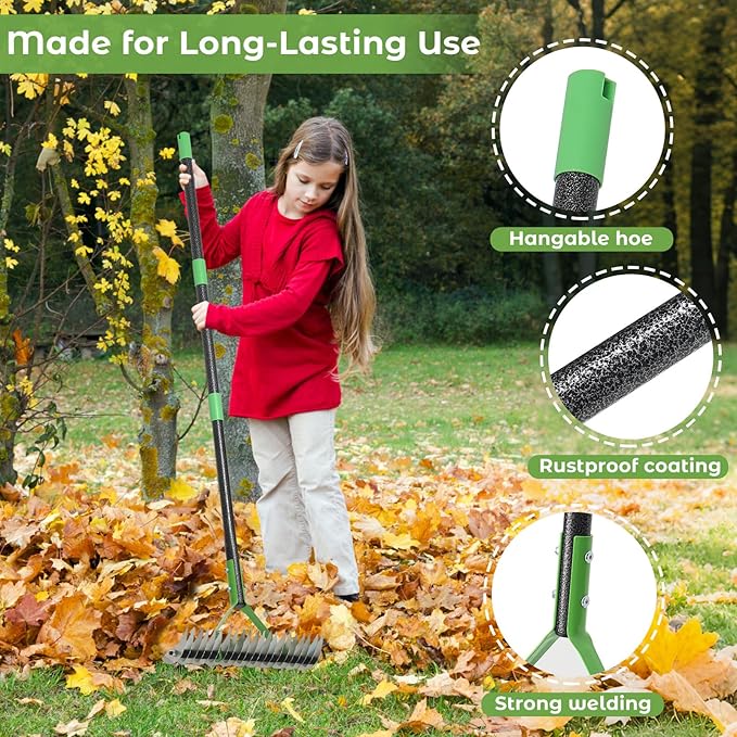 Thatch Rake, 65" Lawn Thatching Rake for Cleaning Dead Grass, 13 Inch Wide Heavy Duty 21 Teeth Steel Metal Rakes, Landscaping Raking Garden Tools for Lawn Care Loosening Leveling Soil Mulch