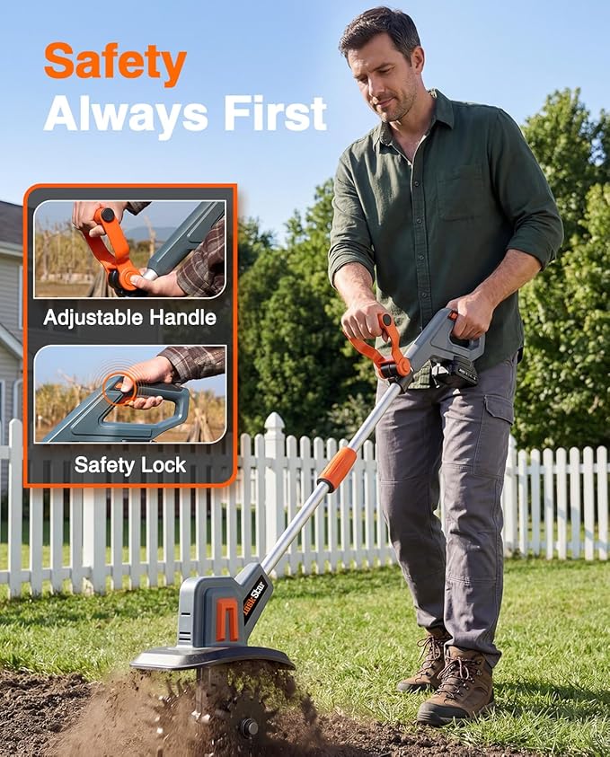 Cordless Tiller Cultivator for Gardening, 360 RPM Electric Garden Rototiller with 48 Steel Tines, 9 Inch Tilling Width & 7 Inch Depth, 21V Battery Powered Small Tiller for Soil/Cultivating/Lawn/Garden