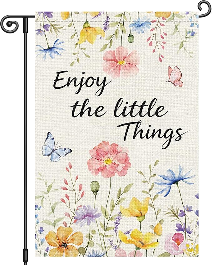 Louise Maelys Spring Garden Flag Enjoy The Little Things Butterfly Watercolor Flower Double Sided 12x18 Inch Floral Seasonal Welcome Small Burlap Holiday Yard Sign Outdoor Decor