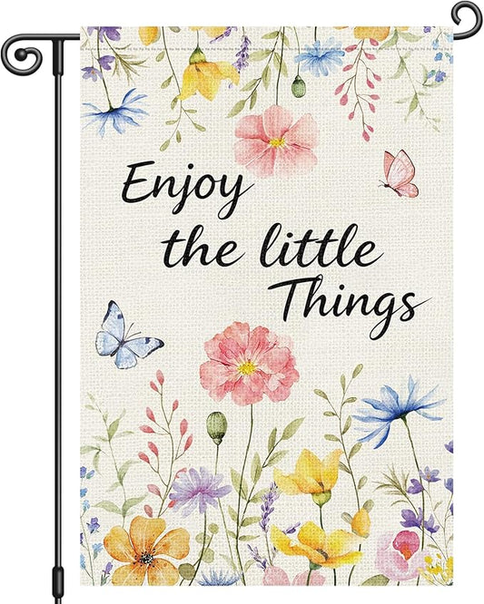 Louise Maelys Spring Garden Flag Enjoy The Little Things Butterfly Watercolor Flower Double Sided 12x18 Inch Floral Seasonal Welcome Small Burlap Holiday Yard Sign Outdoor Decor