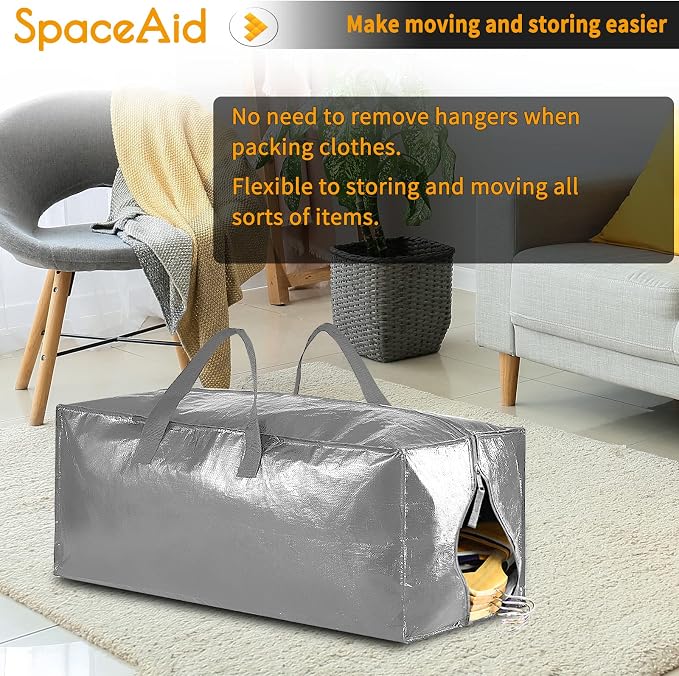 SpaceAid Heavy Duty Moving Bags, Extra Large Storage Totes W/Backpack Straps Strong Handles & Zippers, Alternative to Moving Boxes, Packing & Moving Supplies, Gley (4 Pack)
