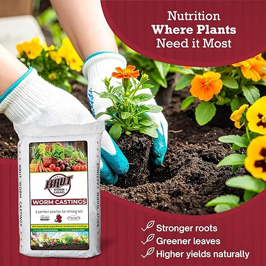 Brut Worm Farms 2-Pack Organic Worm Castings Fertilizer, 30 lb - Natural Soil Amendment for Plants, Potting Mixes, Indoor and Outdoor Gardens, Vegetables, and Lawns