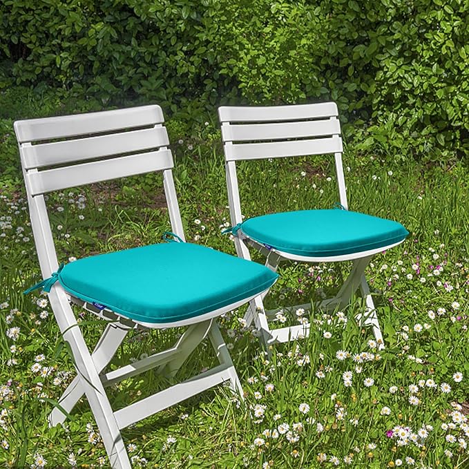 SleepMan Outdoor 17"x16" Chair Cushions with Ties Set of 8, Water Resistant All Weather U-Shape Seat Pads for Patio Garden Furniture Indoor Fade Resistant Patio Cushions (Peacock Green)