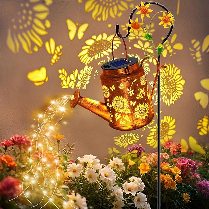 VOOKRY Solar Lights Outdoor Waterproof, Sunflower Metal Solar Watering Can Lights, Gifts for Women Mom Mother's Day, Hanging Lantern Decorative Garden Decor Yard Light for Outside Patio Lawn Porch