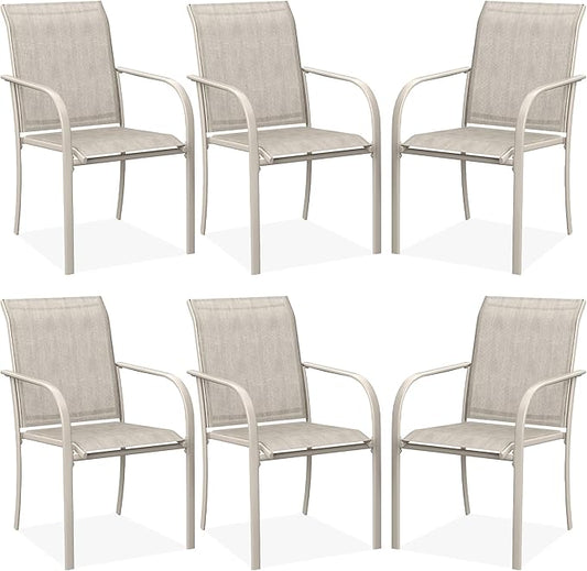 DIFY Patio Dining Chairs Set of 6, Stackable Outdoor Metal Chairs for Garden, Porch and Lawn, Sandshell