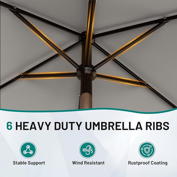AreShark 6.5' x 10' Rectangular Patio Umbrellas for Outdoor, Outdoor Table Umbrella, Large Outdoor Patio Umbrellas with 6 Sturdy Ribs for Pool, Garden, Deck & Market (Light Gray)
