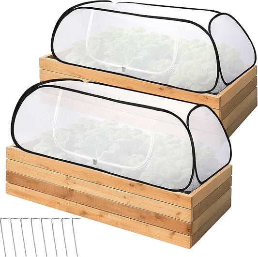 2 Pcs Pop Up Winter Garden Rows Plant Covers, 45" x 22" x 16" Raised Garden Beds Vegetable Rows Cold-proof Plant Protector, Freeze Protection Raised Bed Cover Accelerator for Snow Frost Protection