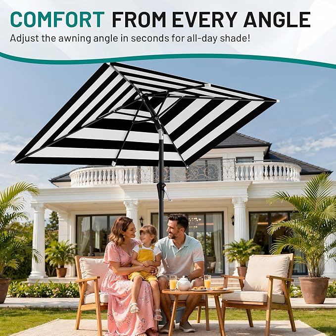 AreShark 6.5' x 10' Rectangular Patio Umbrellas for Outdoor, Outdoor Table Umbrella, Large Outdoor Patio Umbrellas with 6 Sturdy Ribs for Pool, Garden, Deck & Market (Black & White Stripe)