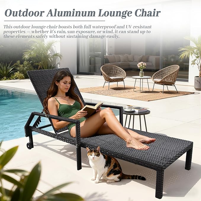 Outdoor Chaise Lounge Chair - Low-Maintenance, All-Weather Rattan Adjustable Recliner for Pool, Patio & Garden (2)