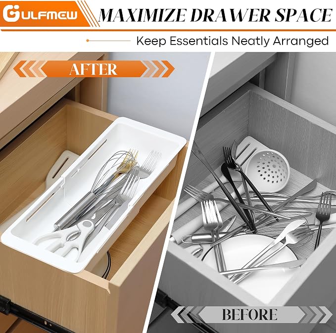 1 Pack Deep Drawer Organizer Adjustable Storage Bin(12.4-17.7")