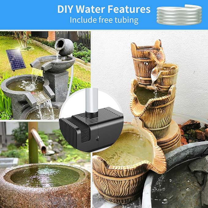 Antfraer Solar Fountain Pump 7W, Solar Water fountain for Bird Bath with Dry-Run Protection, Double-Layer Nozzles & 5Ft PVC Tubing for Bird Bath Small Pond Waterfall DIY Features