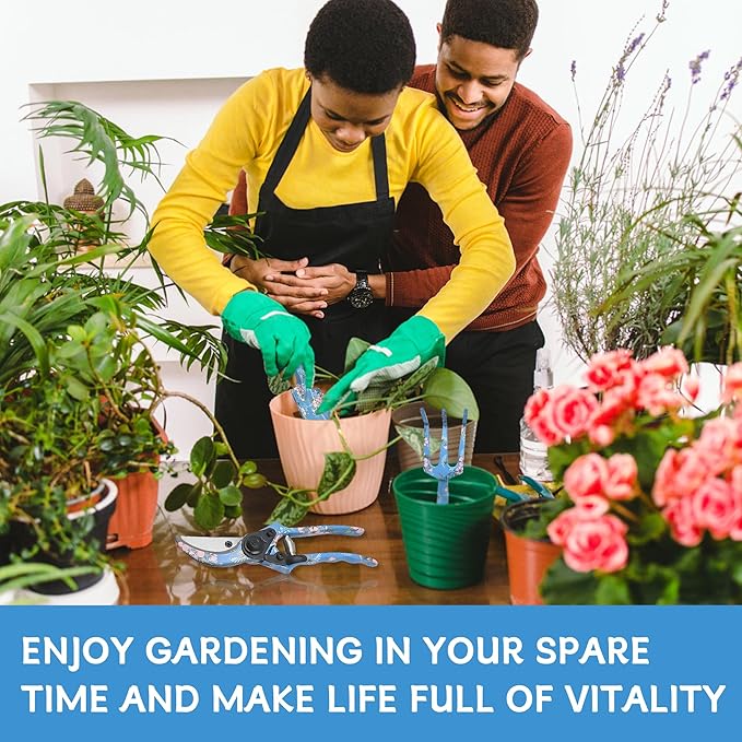 Garden Tool Set, 3 Piece Floral Gardening Tools for Women, Aluminum Gardening Hand Tools with Trowel, Hand Rake & Pruning Shears, Ergonomic Garden Tools for Indoor Outdoor Gardening