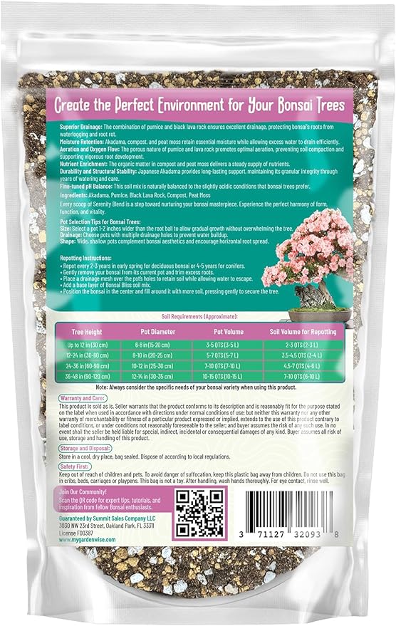 GARDENWISE Serenity Blend Bonsai Soil Mix – Moisture-Retentive & Organic for Flowering, Fruiting, and Tropical Bonsai Trees – Handcrafted in The USA with Akadama & Compost (10 quarts)