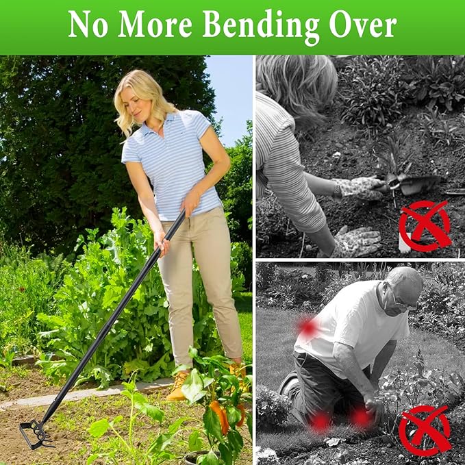 Garden Hoe, Heavy Duty Hula Hoe Garden Tool for Weeding, Adjustable Handle 37-82 Inch Cultivator Stirrup Hoe, Action Scuffle Loop Hoe with Rake 2-in-1 Gardening Tool