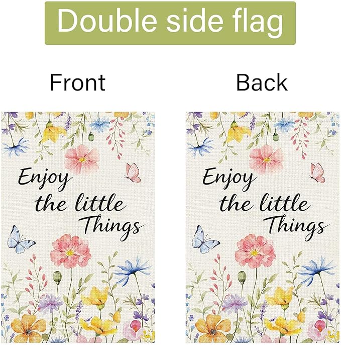 Louise Maelys Spring House Flag Enjoy The Little Things Butterfly Watercolor Flower Double Sided 28X40 Inch Floral Seasonal Welcome Small Burlap Holiday Yard Sign Outdoor Decor