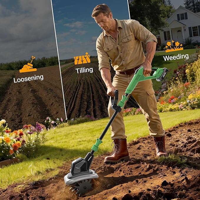 WORKPROX 20V Cordless Tiller Cultivator, 4×12 Durable Steel tines, 8-Inch Wide & Deep Garden Rototiller, 4.0Ah Battery Powered, Electric Cultivator for Soil, Lawn & Garden