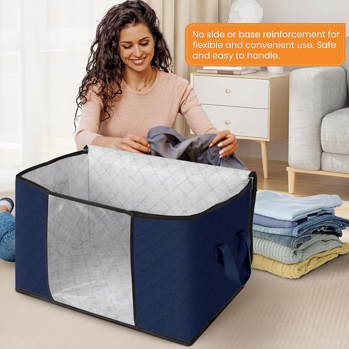 Fab totes 90L Clothes Storage, Foldable Thick Fabric Blanket Storage Bags