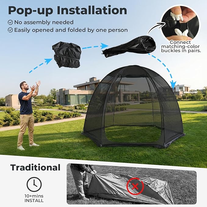 Alvantor® Pop Up Screen House Tent, Snap-fit Mesh Screen Gazebo with Peaked Roof, Portable Screen Room Canopy Shelter with Sandbags for Camping, Backyard, Picnic