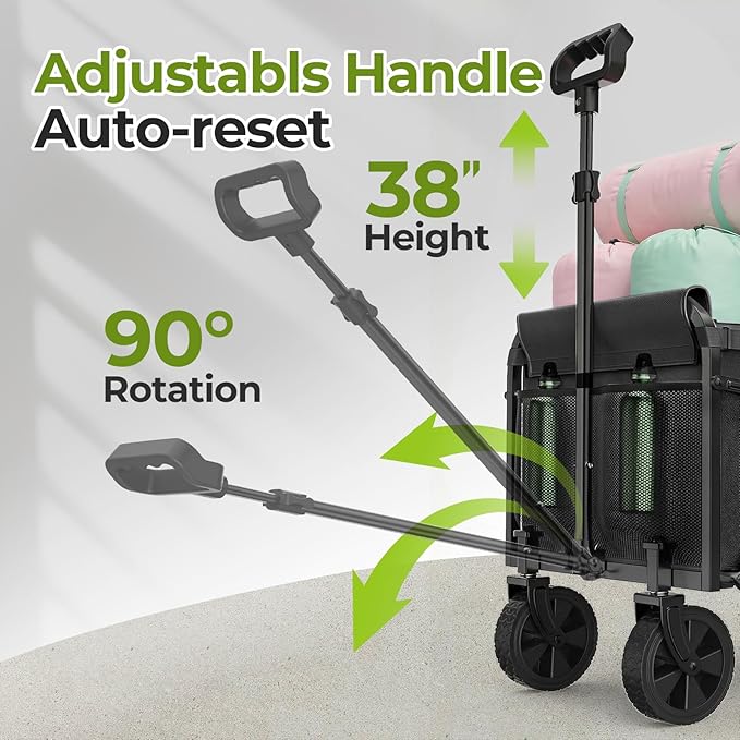 Black Collapsible Wagon Cart, Lightweight Portable Foldable Wagon with Wheels, 220lbs Utility Cart for Grocery, Light Camping, Sports, Easy to Fold & Store(Black)