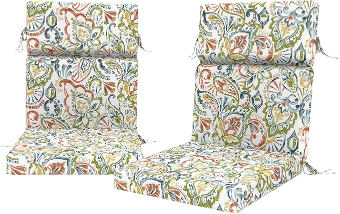 DYTXIII Outdoor High Back Chair Cushions Set of 2, 44"x22" Water Repellent Patio Seat Cushions with Elastic Sponge, All Weather Chair Pads for Rocking, Dining, Patio Furniture - Paisley Botanical