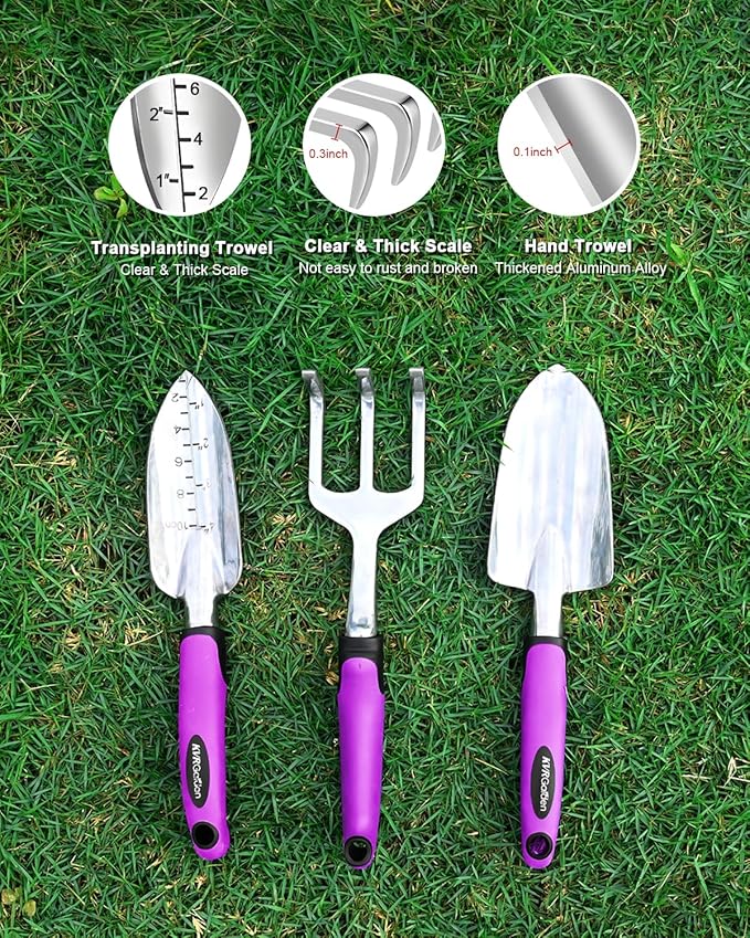 Garden Stool & Kneeler 7-Piece Set with 3 Aluminum Tools, Double-Layer Tote Bag & 2 Side Pouches - Foldable Gardening Bench Kit - Ideal Gifts for Women Mom Seniors (Purple)