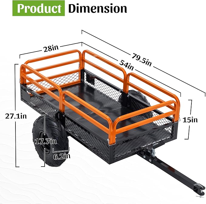 Utility Garden Wagon Dump Cart Trailer, 15 Cu.Ft. Load & 1500 lbs Capacity, Heavy Duty Yard Dump Wagon with Steel Frame ATV, UTV, Farm, Garden,Black