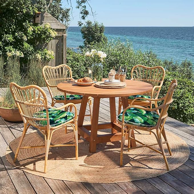 Outdoor Chair Cushions Set of 4, Water Resistant Patio Chair Pads with Ties, Seat Cushions for Home Garden Furniture Decoration, 16"x17", Hanalei Lagoon