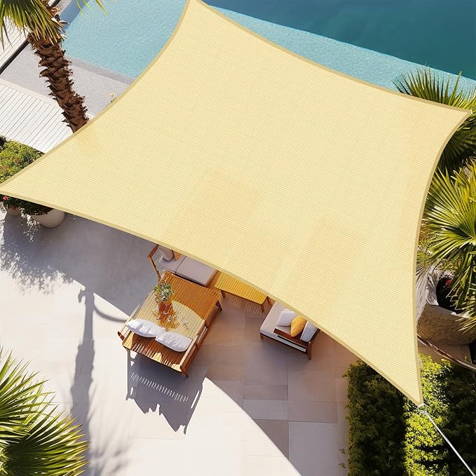 Shade&Beyond Rectangle Sun Shade Sail 12'X12'Beige Permeable Canopy Sand for Patio Garden Yard Deck Pergola (We Make Custom Size)