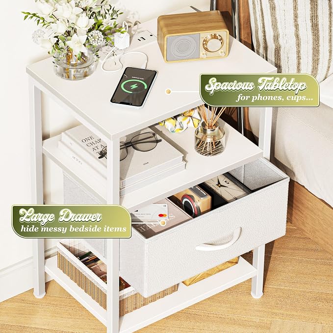 SUPERJARE Nightstand Set of 2 with Charging Station, USB-C Port, End Tables