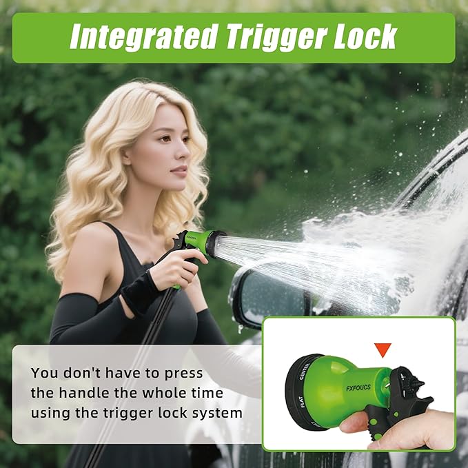 Garden Hose Nozzle Sprayer– this high heavy-duty spray nozzle offer 8 watering patterns for watering plants, lawns & gardens, washing cars, household (Green)
