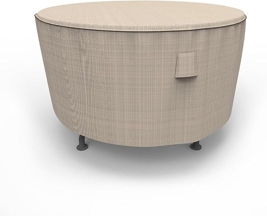 Budge English Garden Round Patio Table Cover, Waterproof & UV-Resistant Outdoor Furniture Cover, Fits Medium Tables up to 48" Diameter x 28" H, Tan Tweed