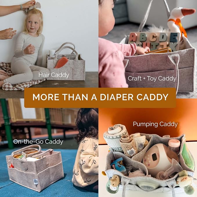 Parker Baby Co. Felt Diaper Caddy Organizer - Large, Oatmeal