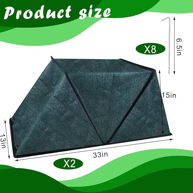 2 Pack Foldable Plant Shade Tent, No Install Raised Garden Bed Sun Shade Cover with Stakes UV Resistant Summer Plant Protector Garden Sun Shade Cloth Net Crop Cages for Outdoor Plants, 32"x13"x14"