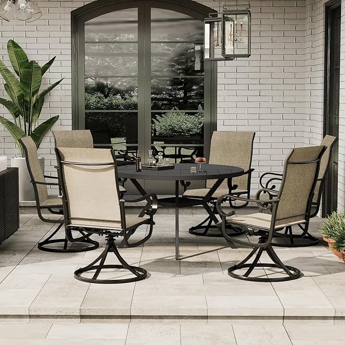 47" Outdoor Patio Table Dining Table, All Weather Metal Round Patio Table with Adjustable Umbrella Hole, Patio Furniture for Lawn Garden Backyard, Black