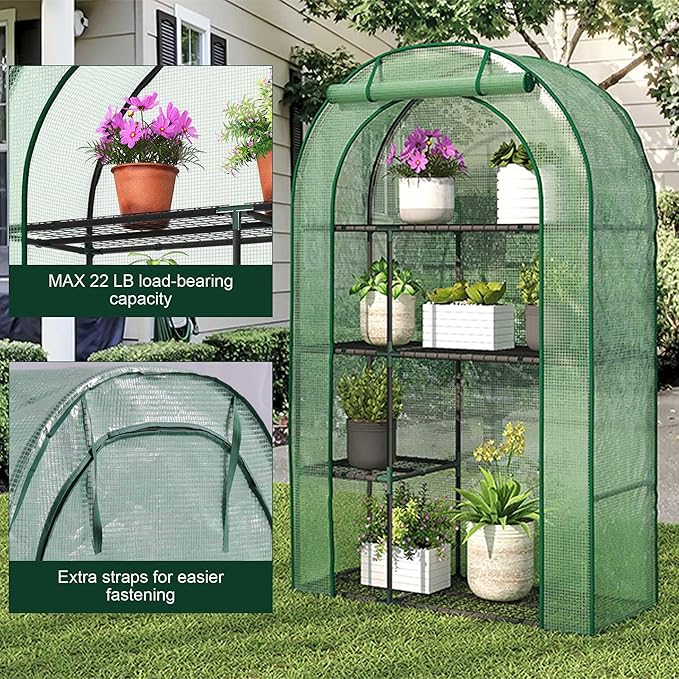 4-Tier Indoor/Outdoor Mini Greenhouse, 40" x 18" x 63" Portable Plant Starter for Herbs & Seedlings with Clear PE Cover, Tool-Free Assembly