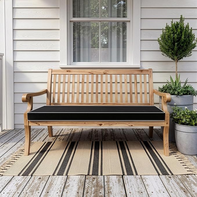MIULEE Black Outdoor Bench Cushion 59x18x3 Inch Waterproof 3-Year Color Fastness Patio Furniture Cushions for Porch Swing, Garden Bench Sofa Couch with Adjustable Ties No Slip Design