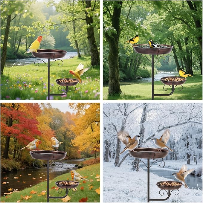 42" Large Freestanding Metal Bird baths for Outdoors Bird Feeder for Garden Decor, Removable Bowl with Strong 5 Stakes, Bird Bath for Outside, Ground Mounted Birdbaths for Pation Backyard Lawn