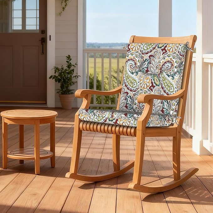 DYTXIII Outdoor High Back Chair Cushions Set of 2, 44x20 in Water Repellent Patio Seat Cushions with Elastic Sponge, All Weather Cushions for Rocking, Dining Chairs, Patio Furniture - Paisley Chilli