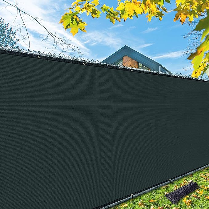 iCover 5x25ft Privacy Screen Fence, Outdoor Fencing Panels, Garden Windscreen Mesh Shade Sail Net Barrier, Include Reinforced Bindings and Brass Grommets Cable Zip Ties, Green